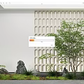 Modern Plant Combination With Stone Grass White Wall And Perforated Partition 3d model