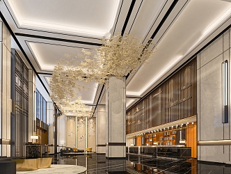 New Chinese Hotel Lobby 3d model