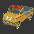 Vintage Yellow Utility Truck with Red Roof Side Stripes and License Plate 080