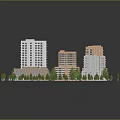Cartoon City Scene With 3D Model Apartment Buildings Roads Trees And Vehicles