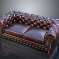 Elegant Two Seater Luxurious Brown Leather Sofa With Classic Tufted Upholstery And Decorative Stitches
