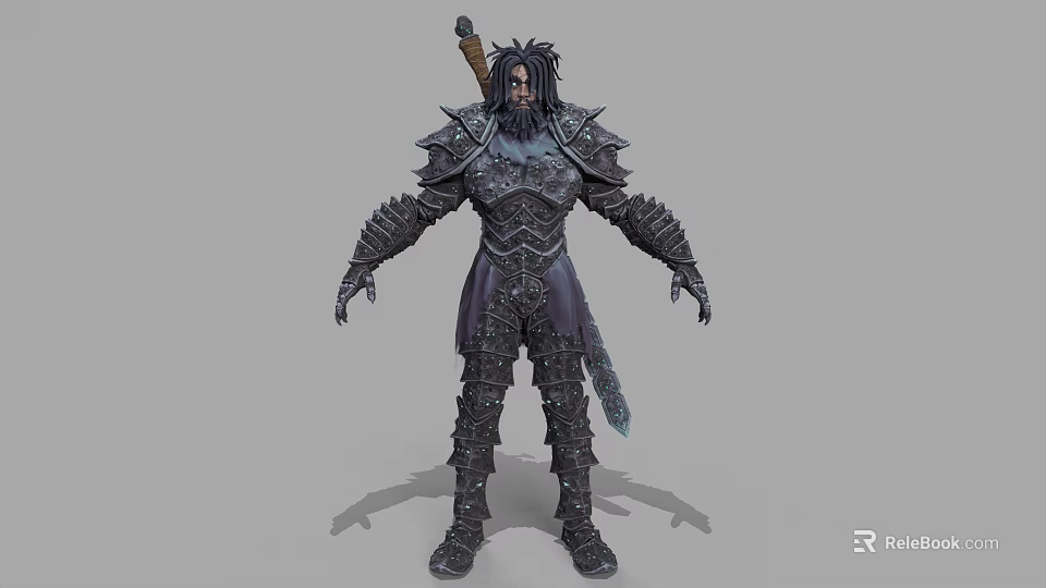 Male Warrior In Spiked Metallic Armor With Sword And Intricate Design Details 3d model 