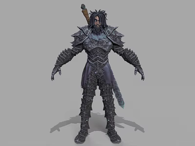 Male Warrior In Spiked Metallic Armor With Sword And Intricate Design Details 3d model