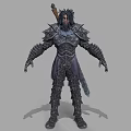 Male Warrior In Spiked Metallic Armor With Sword And Intricate Design Details