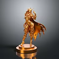 Golden Woman Statue With Ornate Armor Flowing Cape And Circular Base