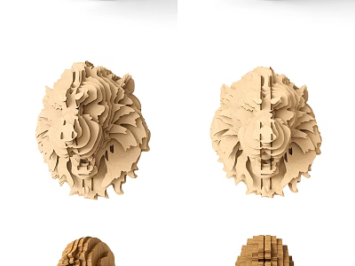 Wooden Decorative Ornament Set Featuring 3D Carved Lion Head and Sphere Designs 3d model