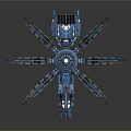 Futuristic Blue Multiple armed Spacecraft For Cosmic Exploration With Central Circular Structure And Solar Panels