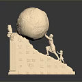 Golden Artistic Sculpture with Intricate Carved Sphere on Detailed Steps