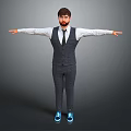 A Man In Checkered Vest And Pants With White Shirt And Blue Shoes Arms Outstretched