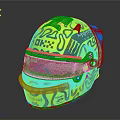 Racing Car Helmet With Yellow Black Patterns And Brand Logos Transparent Visor Design