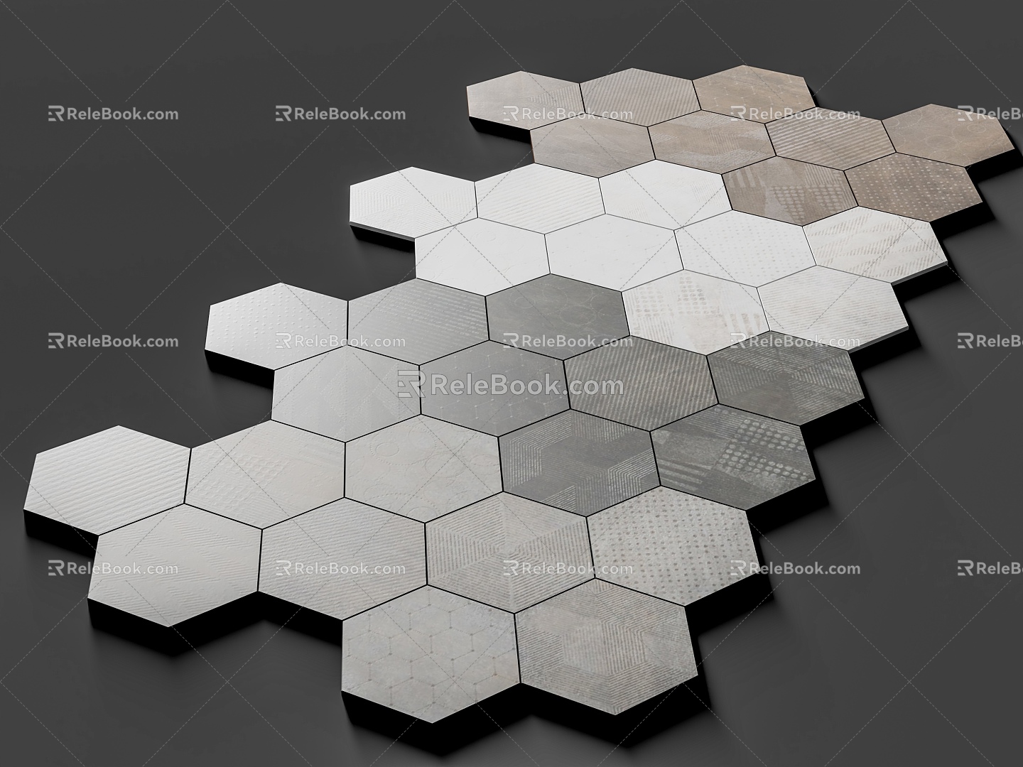 Hexagonal tiled floor tile 3d model