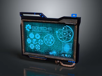 Biomechs Solutions Digital Control Panel With Tech Icons And Scientific Interface 3d model