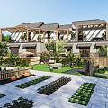 Scenic Guesthouse Building With Courtyard Terrace and Lush Greenery Surrounded by Trees