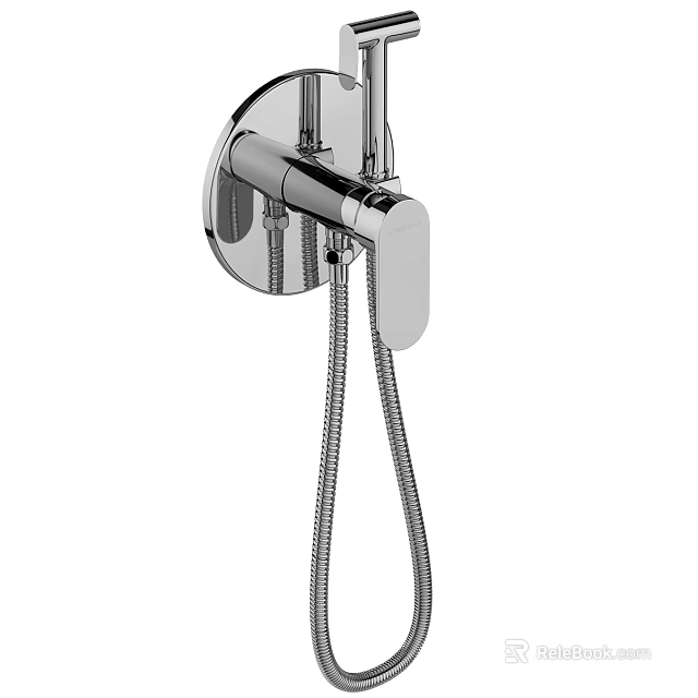Sleek Chrome Wall Mounted Shower Faucet With Flexible Hose And Modern Design 3d model 