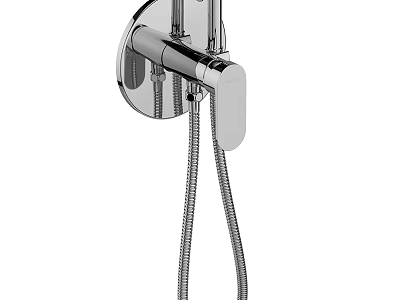 Sleek Chrome Wall Mounted Shower Faucet With Flexible Hose And Modern Design 3d model