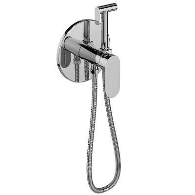 Sleek Chrome Wall Mounted Shower Faucet With Flexible Hose And Modern Design 3d model