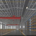 Spacious Bright Modern Industrial Warehouse Equipped With Storage Racks Stacked Pallet Goods And Overhead Cranes