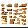 Golden Mechanical Components With Various Shapes Buttons And Holes Design Elements 3d model