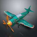 Vintage Green Propeller Airplane Model With Orange Propeller Yellow Nose Worn Details And Aerospace Theme