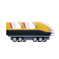 Yellow And Black Toy Vehicle With Two Orange Seats White Handrails And Black Wheels Design