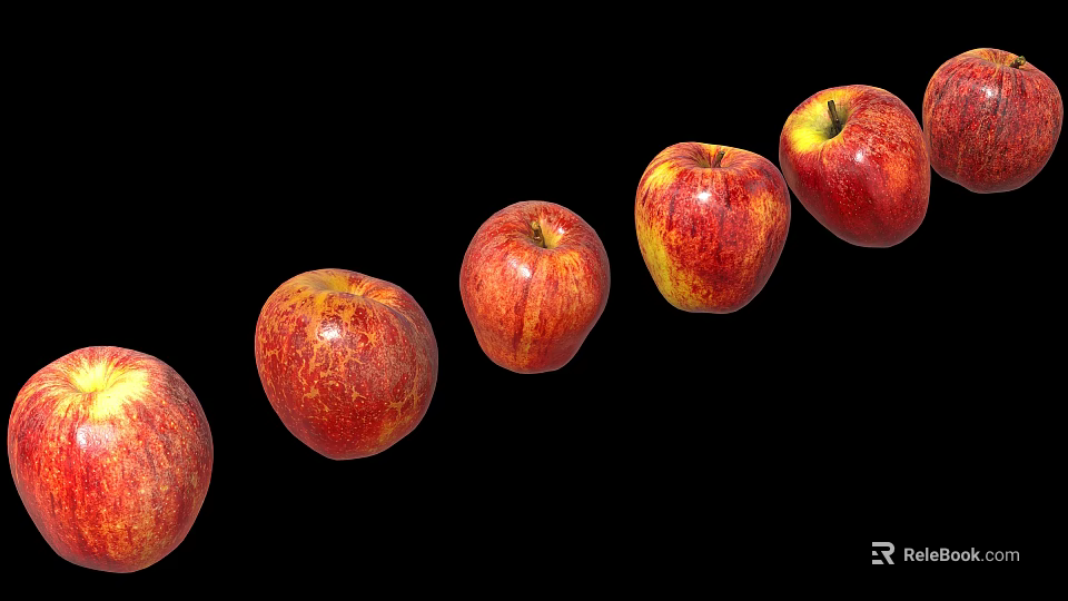 Fresh Red Apples With Yellow Speckles Arranged In A Row On Black Background 3d model 