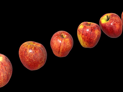 Fresh Red Apples With Yellow Speckles Arranged In A Row On Black Background 3d model