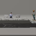 Modern Marble Reception Desk With Receptionist Computers And Green Cartoon Statue 3d model