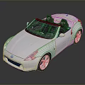 White Modern Convertible Sports Car With Black Soft Top Two Seats And Silver Wheels