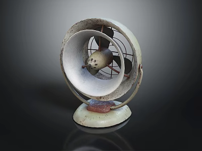 Vintage Tabletop Electric Fan With Metal Blades And Rusted Base Design 3d model