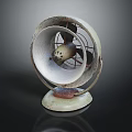 Vintage Tabletop Electric Fan With Metal Blades And Rusted Base Design