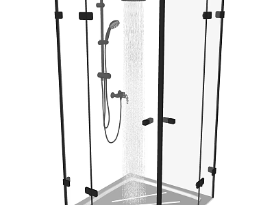 Contemporary Shower Sauna Enclosure Design With Glass Panels Black Frame And Dual Showerheads 3d model