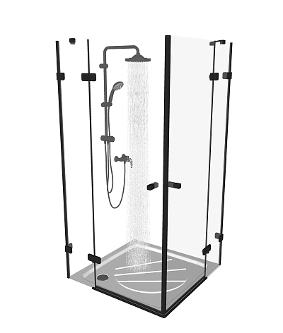 Contemporary Shower Sauna Enclosure Design With Glass Panels Black Frame And Dual Showerheads 3d model