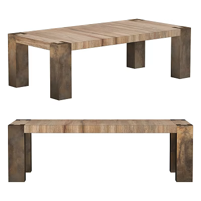 Natural Solid Wood Desk With Sturdy Thick Legs And Minimalist Design 3d model