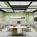 School Art Classroom Interior Design With Green White Walls Student Desks And Digital Blackboard