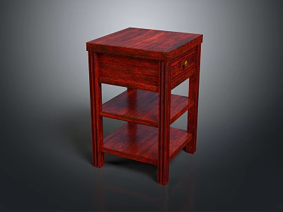 Red Wooden Nightstand With Drawer And Two Open Shelves Bedroom Furniture Design 3d model