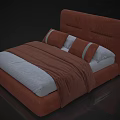 Brown Upholstered Double Bed with Gray Pillows Bed Sheet and Brown Blanket 3d model