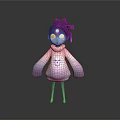 Cute 3D Character With Purple Hair Big Eyes And Pink Gradient Sweater Skull Pattern