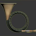 Vintage Brass Horn Equipment With Green Padded Ring Metal Tube And Chain