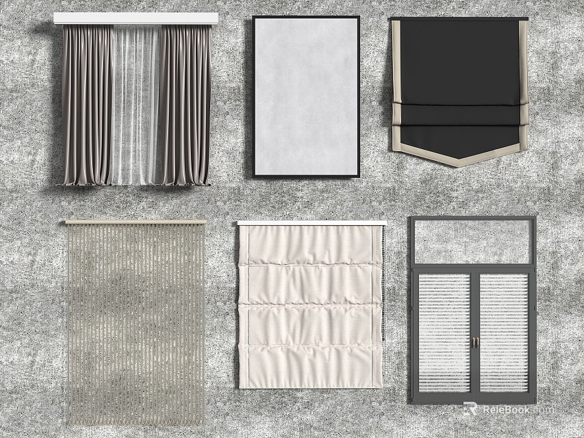 Various Curtain Styles With Sheer Blinds Pleated Fabric And Decorative Designs For Home 3d model 