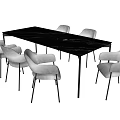 Modern Dining Table Set With Black Table Top And Gray Upholstered Chairs 3d model