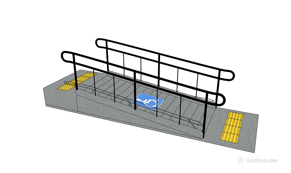 Metal Railing for Accessible Platform with Yellow Non Slip Mats and Blue Area 3d model 