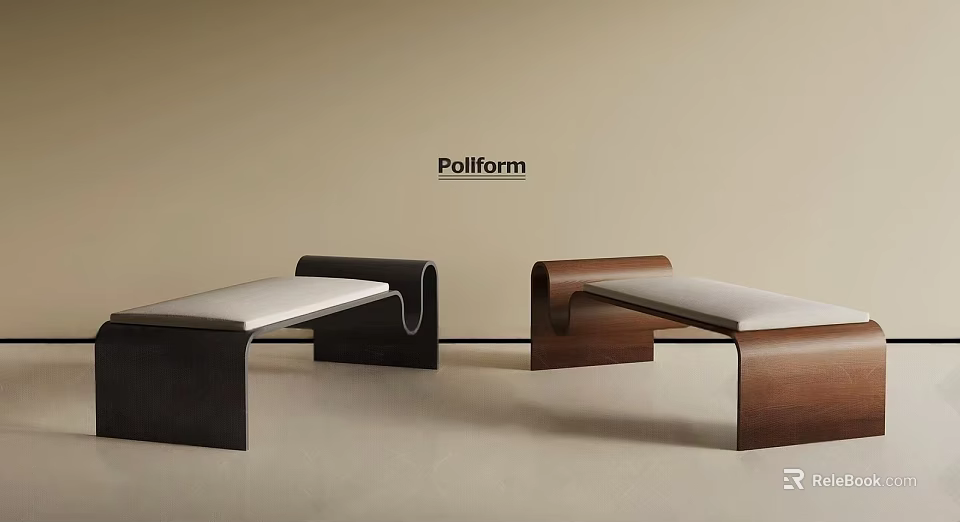 Modern Pollform Shoe Bench With Black Brown Curved Frame And Light Seat 3d model 