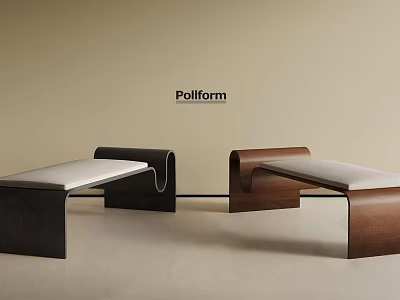 Modern Pollform Shoe Bench With Black Brown Curved Frame And Light Seat 3d model