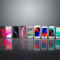 Lineup of Various Smartphone Models With Colorful Displays And Modern Designs