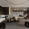 Modern Living and Dining Room Interior With White Sofa Coffee Table And Herringbone Rug