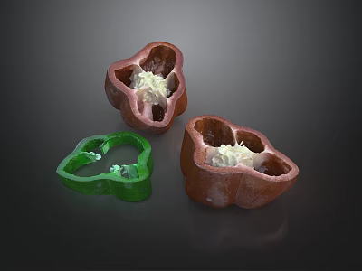 Red Bell Peppers Plant Combination With Green Star Cutter And Stuffed White Filling 3d model