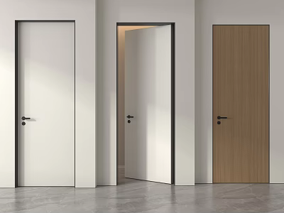 Modern Interior Hinged Doors in White and Wood Finishes with Open Design 3d model
