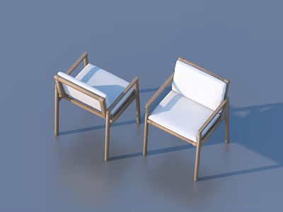 Modern Single Chair With Wooden Frame White Cushion And Armrests Design 3d model