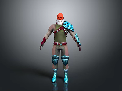 A Man With Red Hair Beard In Green Vest Blue Armor Red Gloves Blue Boots 3d model