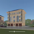 Detached Villa With Yellow Exterior Large Windows Balconies Green Trees And Open Area